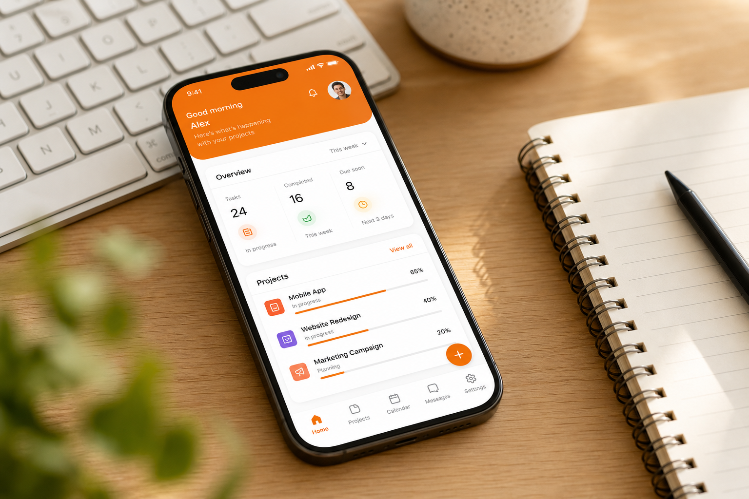 Flutter mobile product concept on a desk
